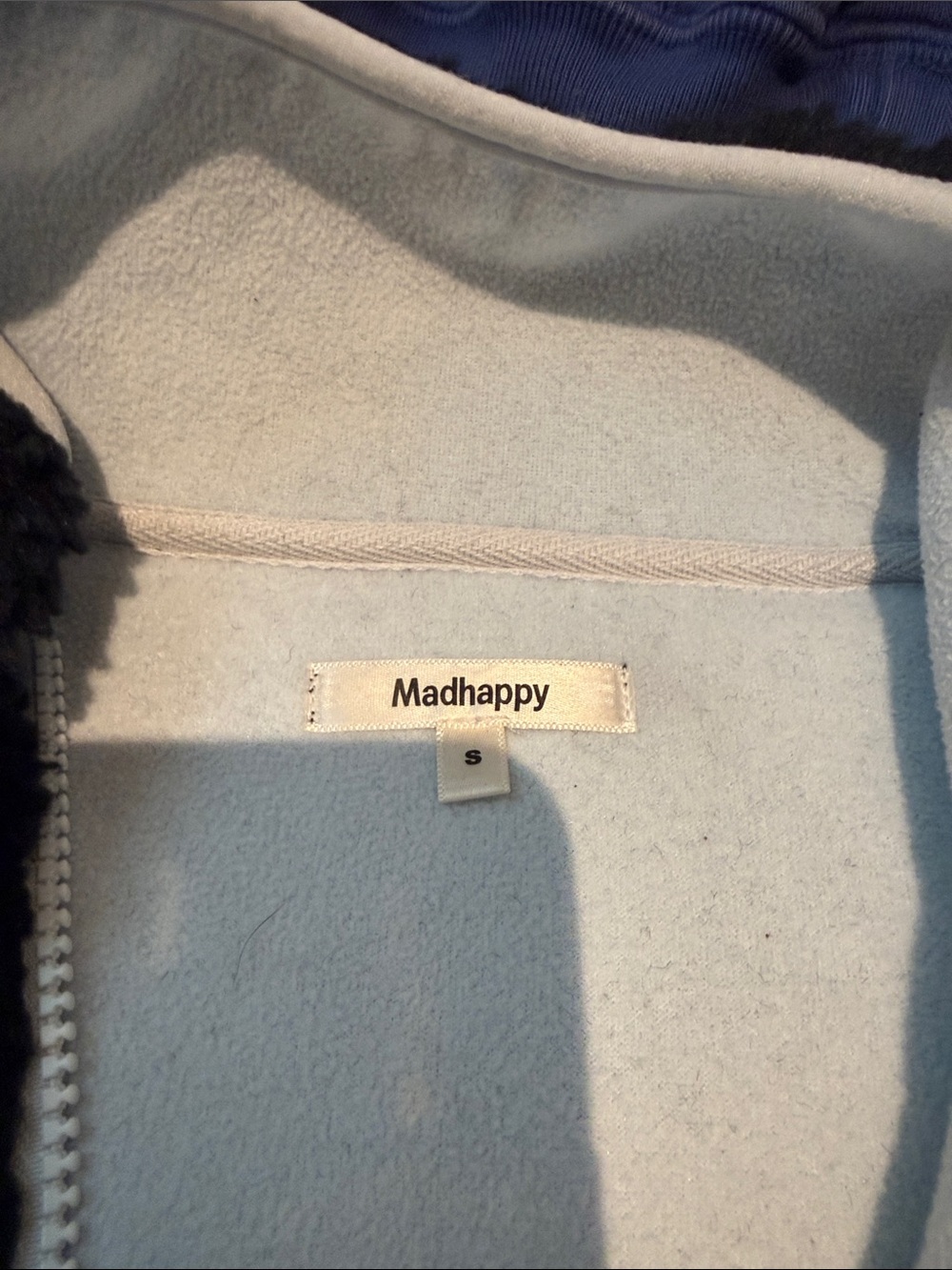 Madhappy Black Sherpa Zip-Up Pullover with White Trim - Picture 2 of 3